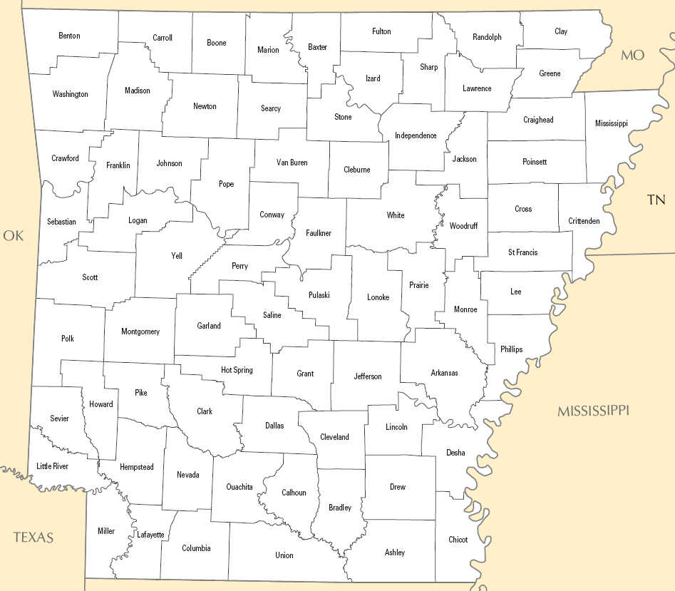 Carte des comtés Arkansas