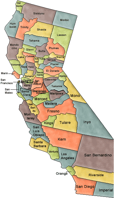 Carte des comtés Californie