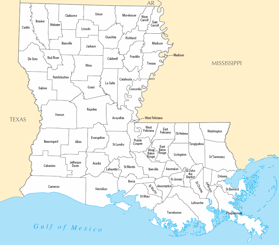 Carte des comtés Louisiane