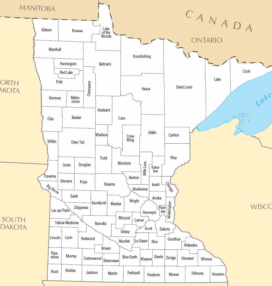 Carte des comtés Minnesota