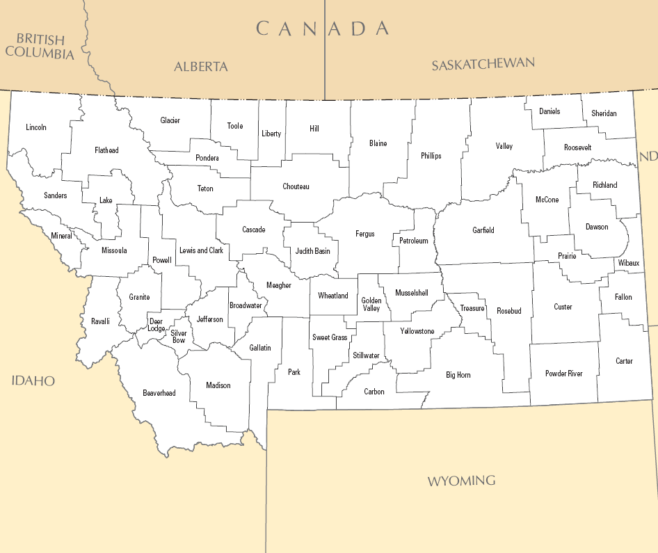 Carte des comtés Montana