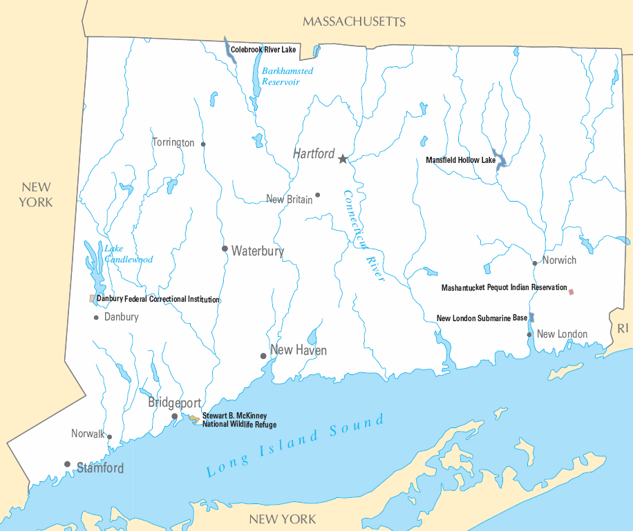 Carte détaillée Connecticut