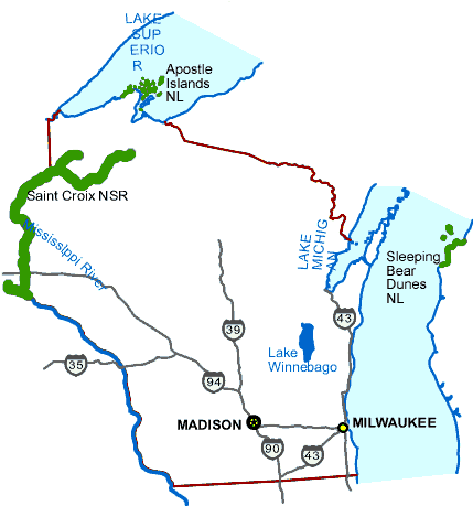 Carte des parcs Wisconsin