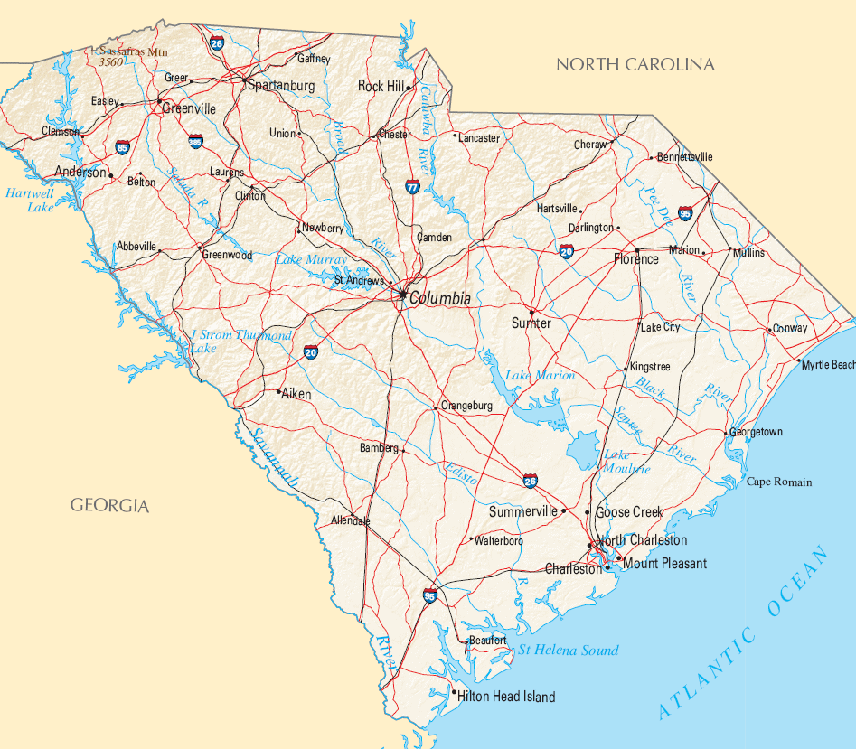 Carte Caroline du Sud