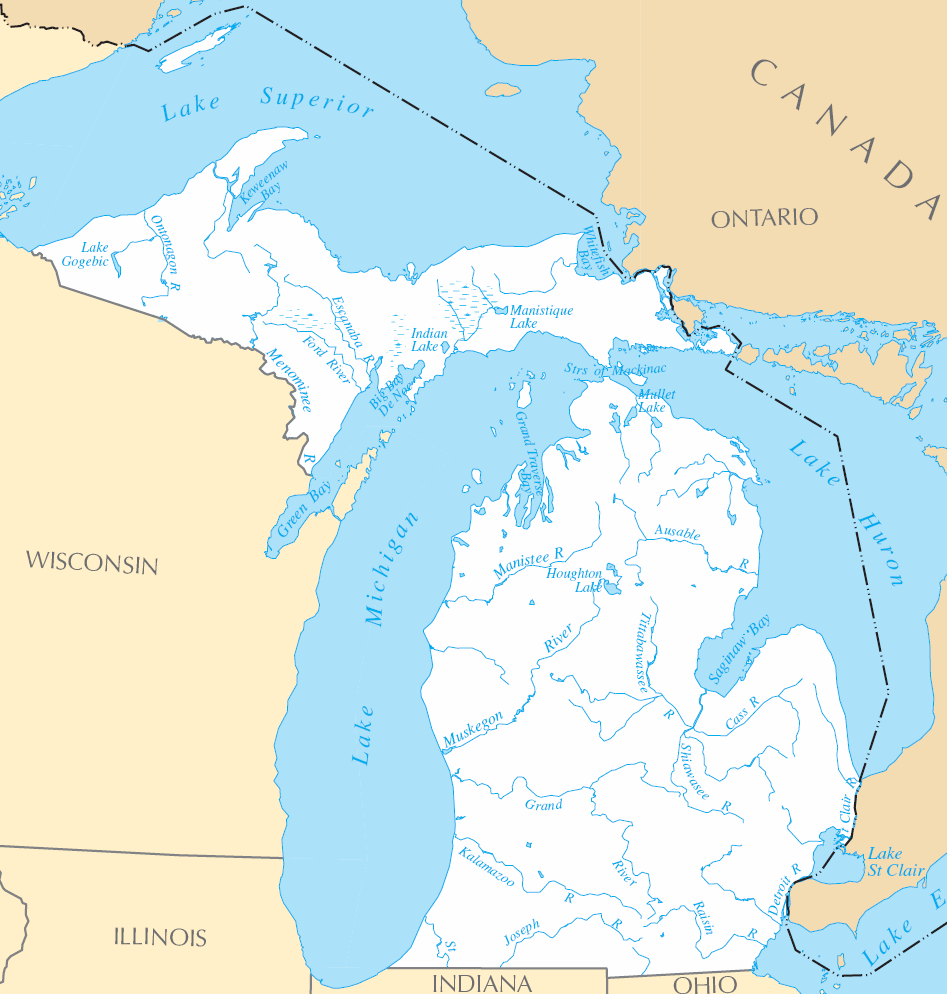 Carte rivières et lacs Michigan