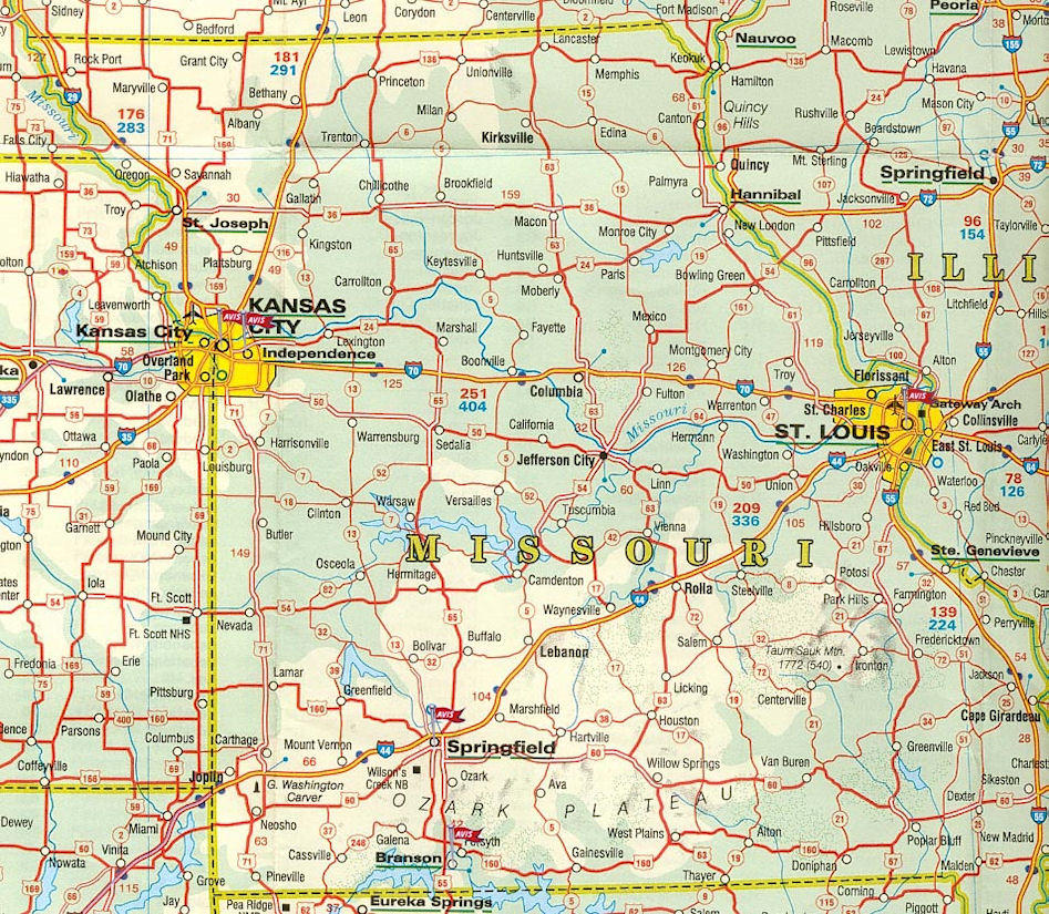 Carte routiere Missouri