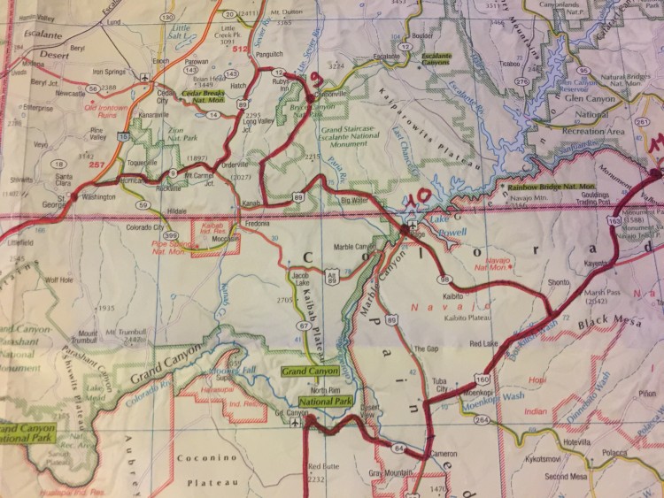 carte roadtrip ouest américain