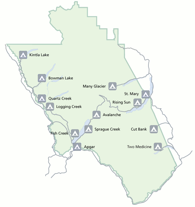 Carte des campings au Glacier National Park