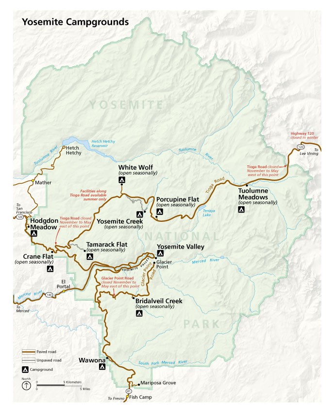 Carte des campings du Yosemite