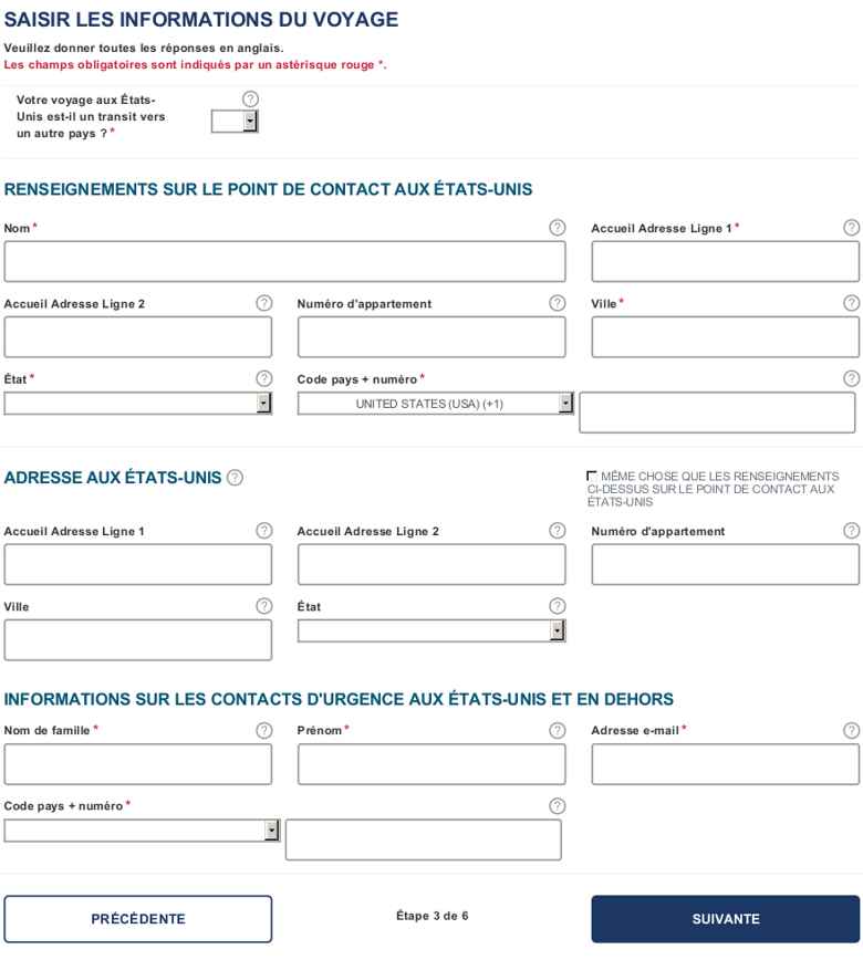 Etape 3 : Saisir les informations du voyage