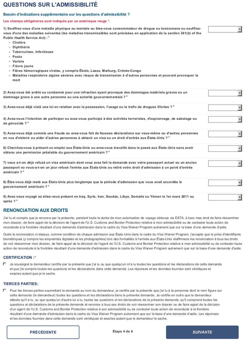 Etape 4 : Questions sur l'admissibilité