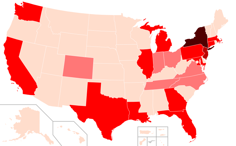 Carte coronavirus aux Usa