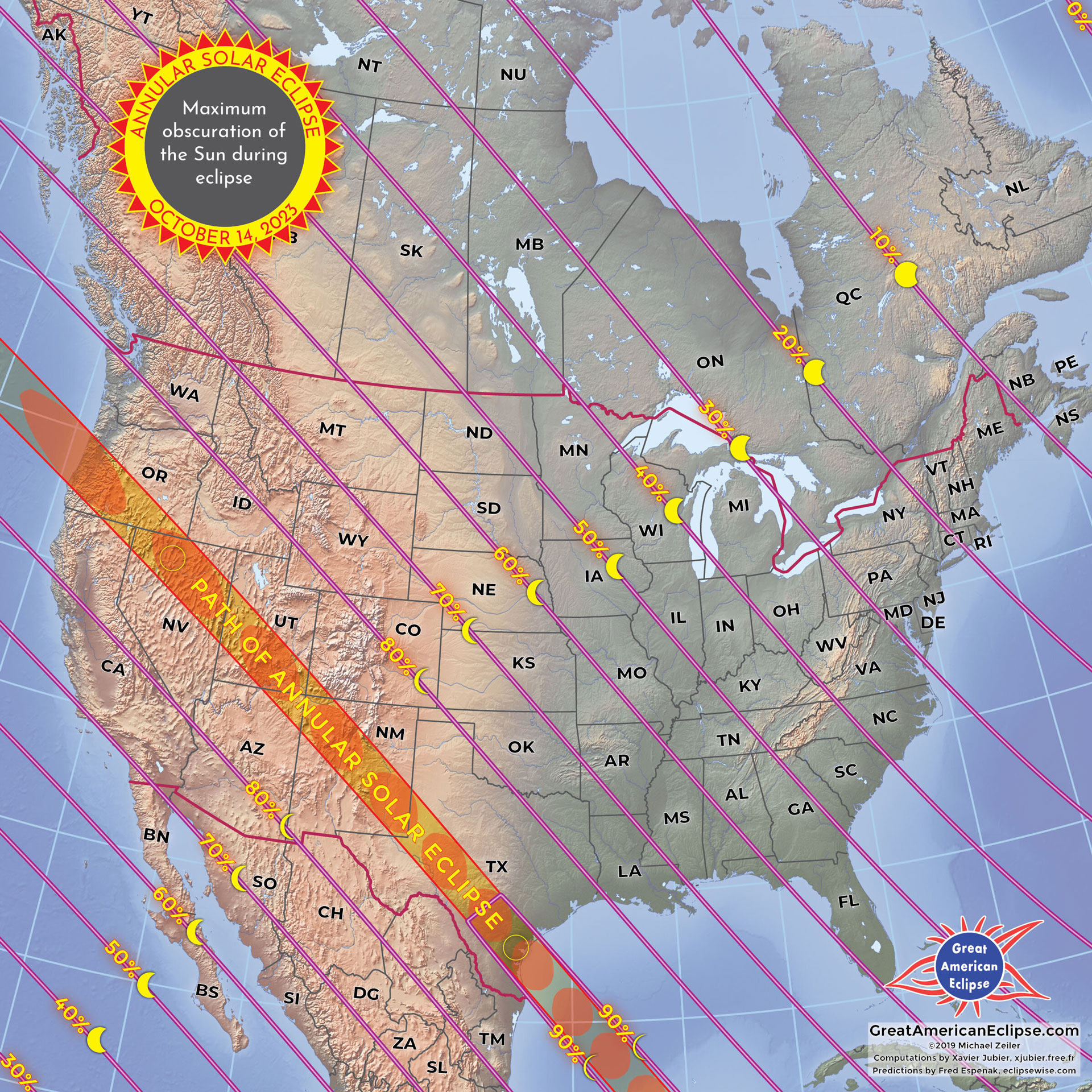 Eclipse solaire annulaire samedi 14 octobre 2023 Usa