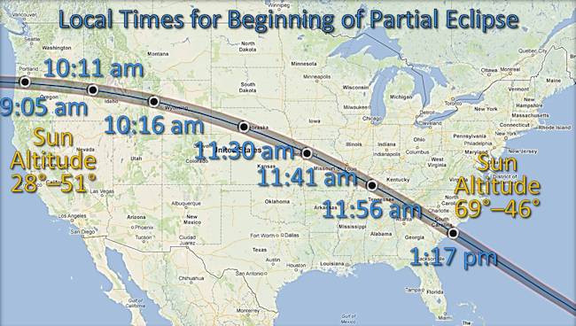 Carte de l'éclipse solaire d'août 2017 aux Usa