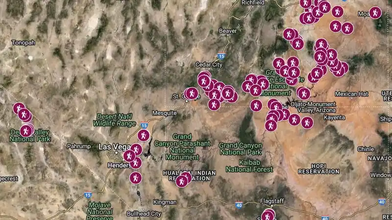 Carte des Slot Canyons dans l'ouest américain