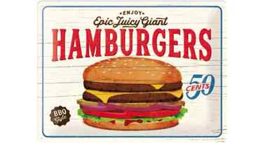 Plaque Vintage USA Hamburgers 30 x 40 cm 