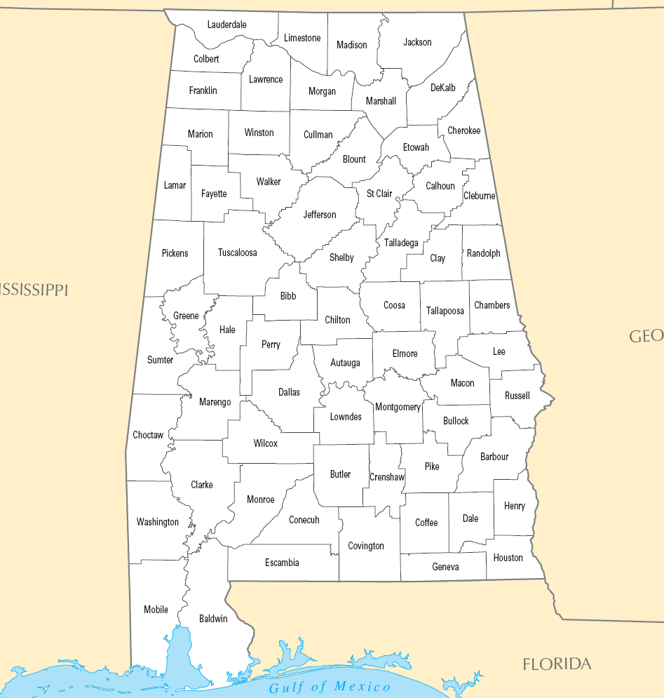 Carte des comtés Alabama