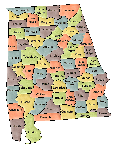 Carte des comtés Alabama