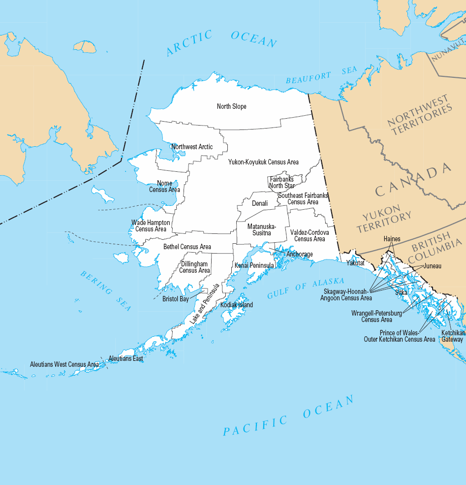 Carte des comtés Alaska