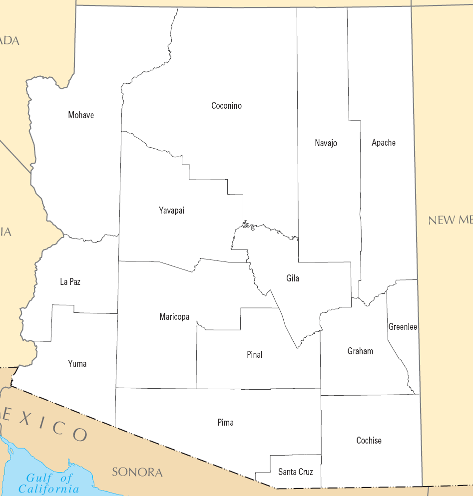 Carte des comtés Arizona