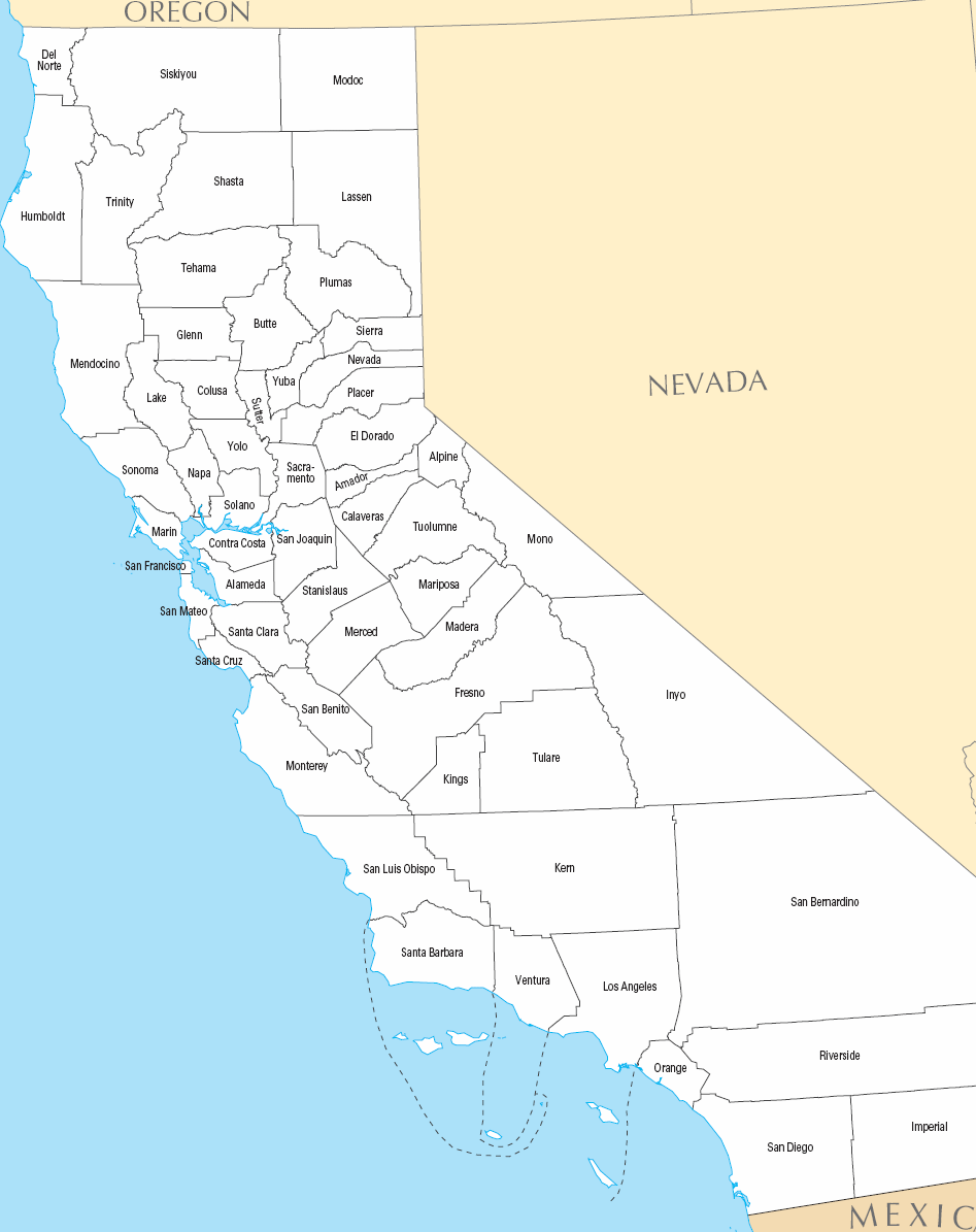 Carte des comtés Californie