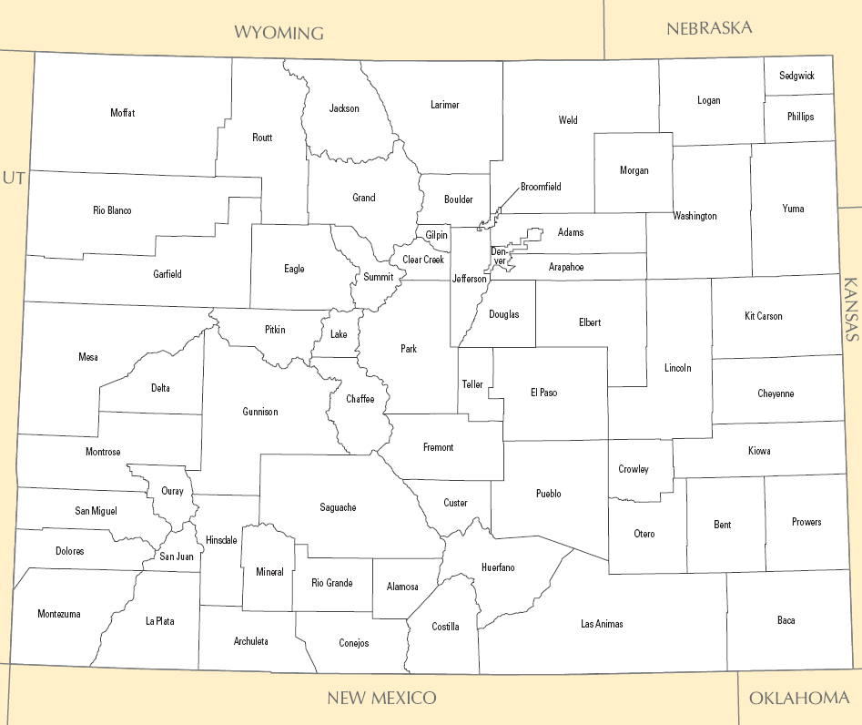 Carte des comtés Colorado