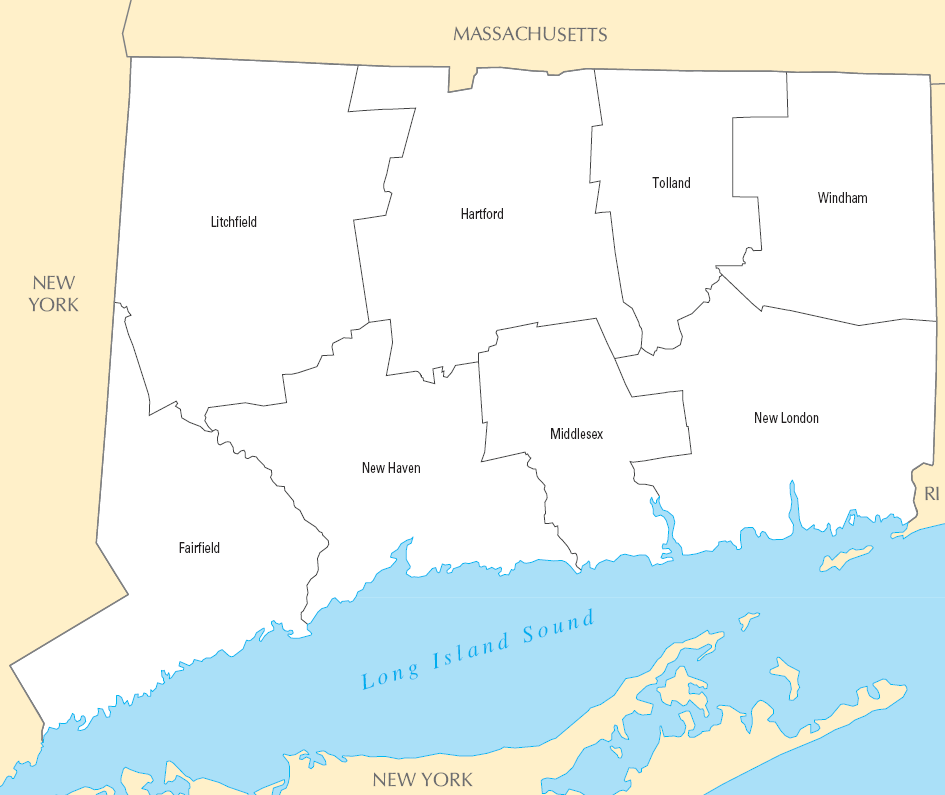 Carte des comtés Connecticut