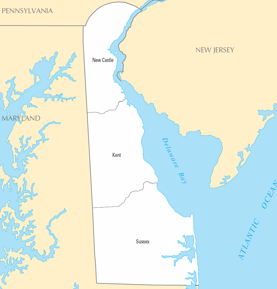 Carte des comtés Delaware