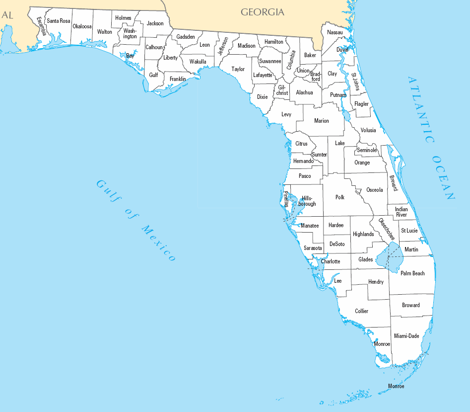 Carte des comtés Floride