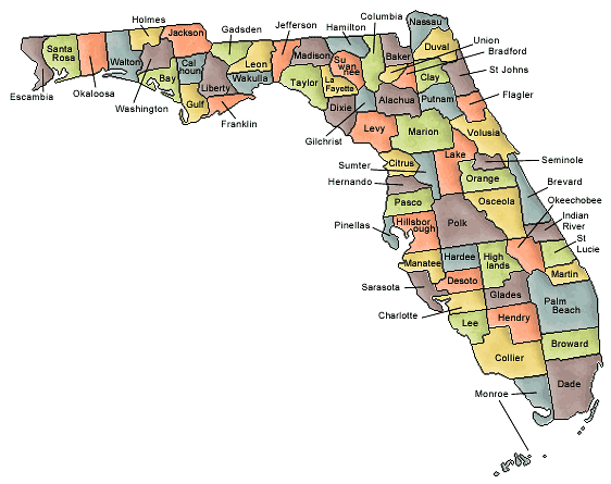 Carte des comtés Floride