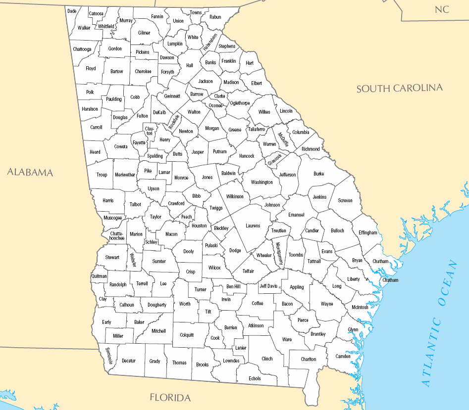 Carte des comtés Georgie