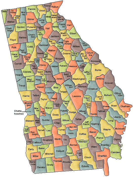 Carte des comtés Georgie