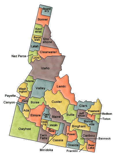 Carte des comtés Idaho