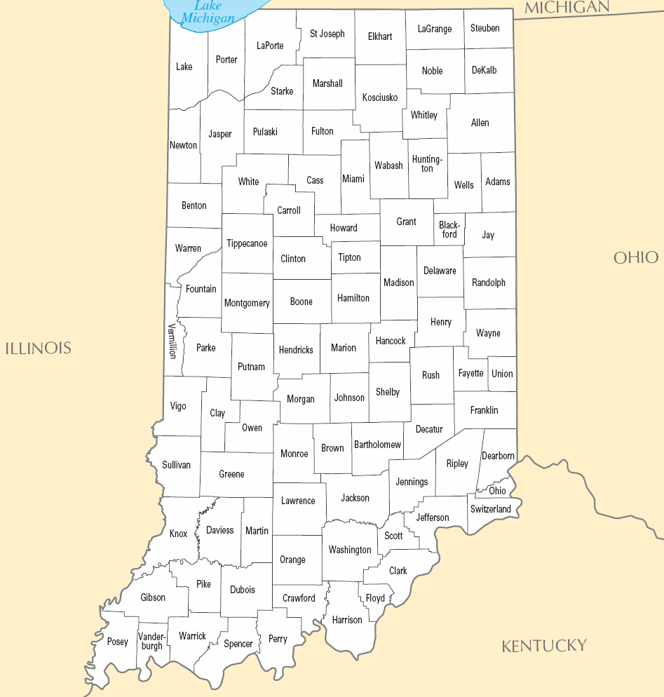 Carte des comtés Indiana