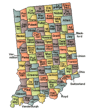 Carte des comtés Indiana
