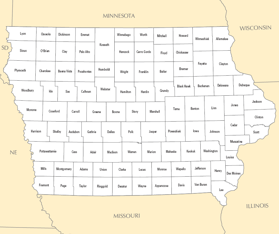 Carte des comtés Iowa