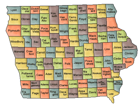 Carte des comtés Iowa