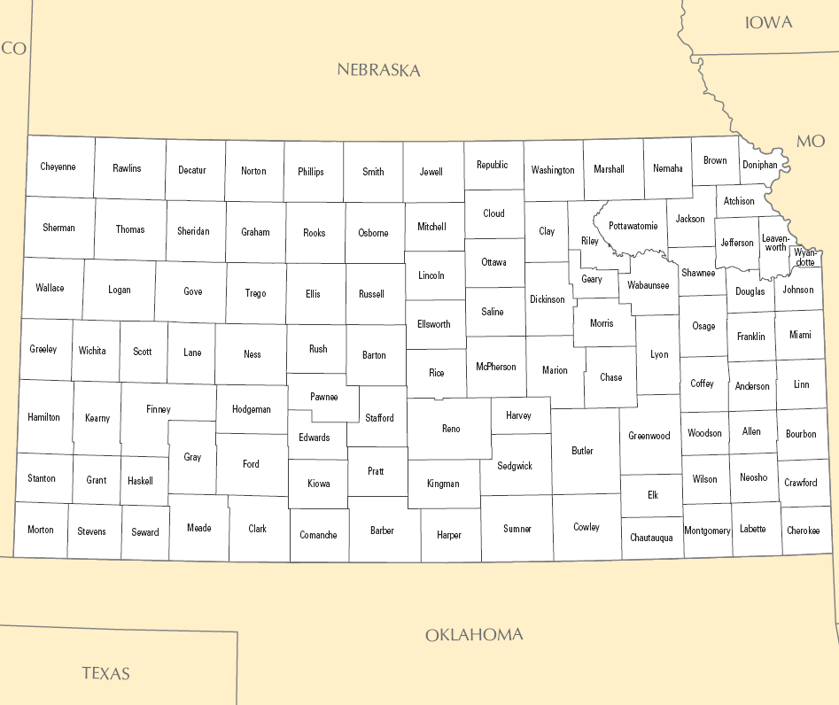 Carte des comtés Kansas