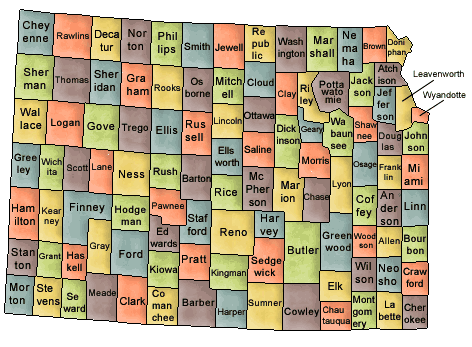 Carte des comtés Kansas