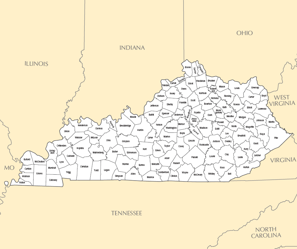 Carte des comtés Kentucky