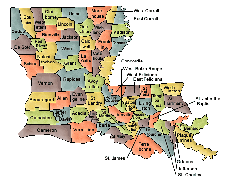 Carte des comtés Louisiane