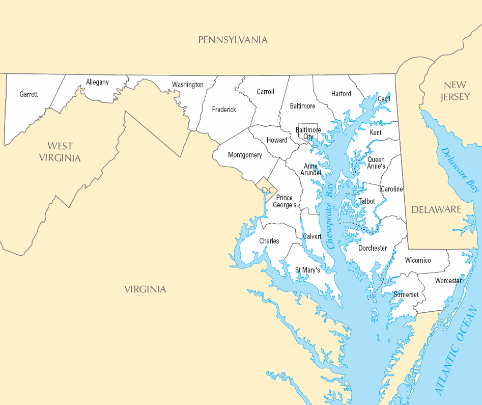 Carte des comtés Maryland