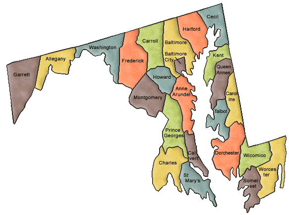 Carte des comtés Maryland