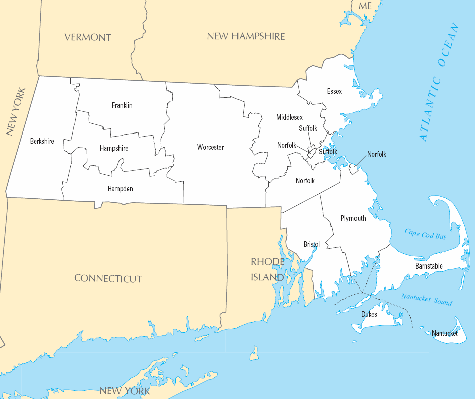 Carte des comtés Massachusetts