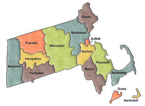 Carte des comtés Massachusetts