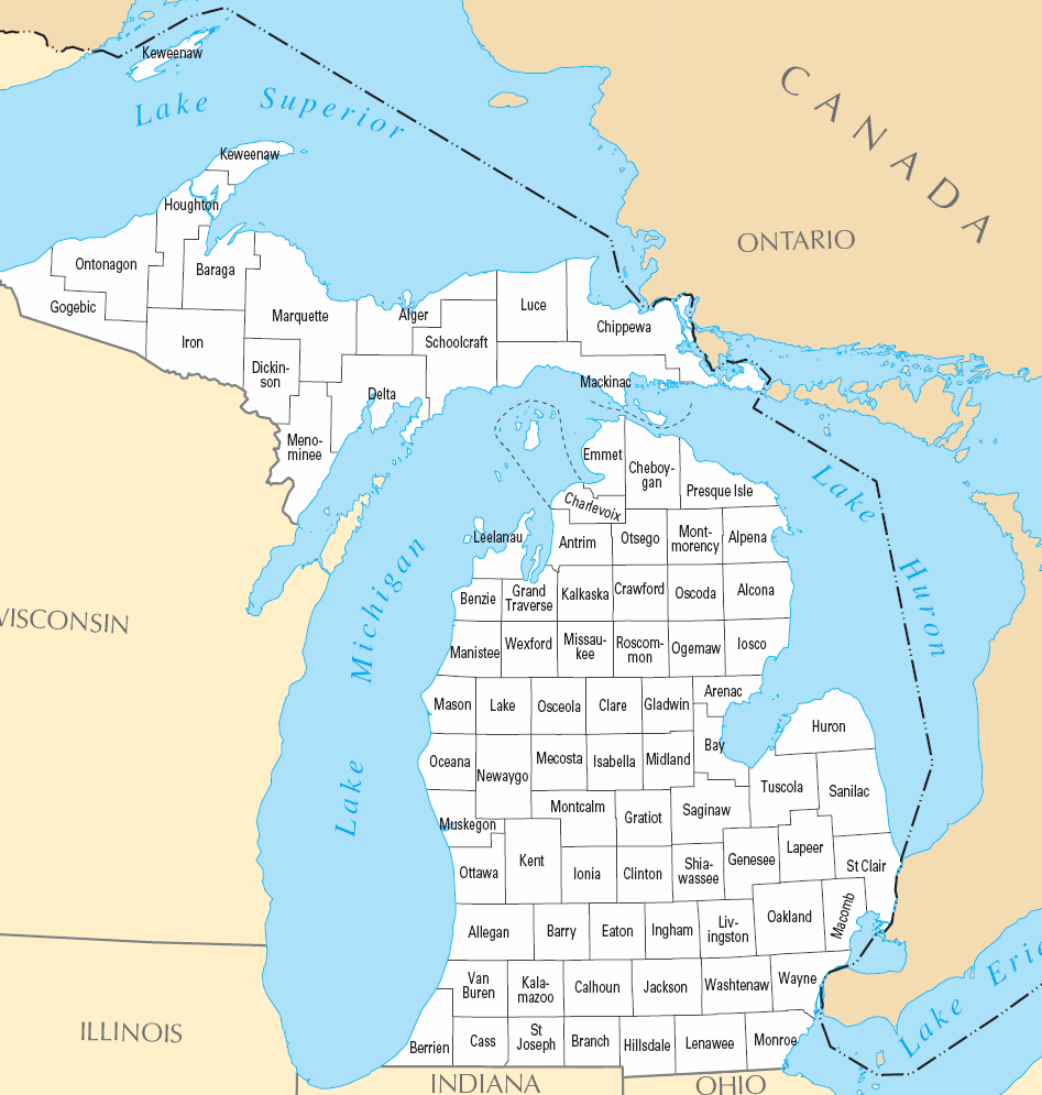 Carte des comtés Michigan