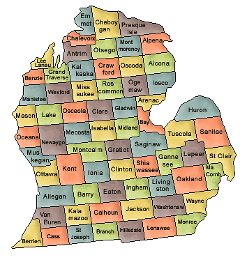 Carte des comtés Michigan