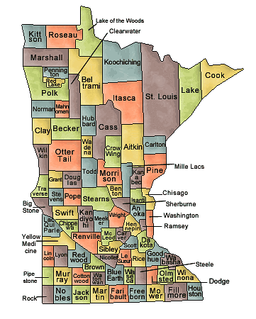 Carte des comtés Minnesota