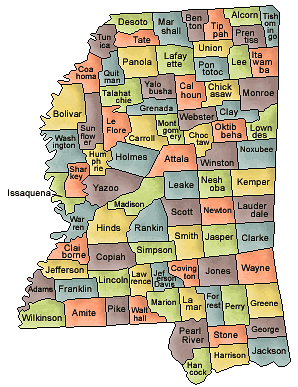 Carte des comtés Mississippi