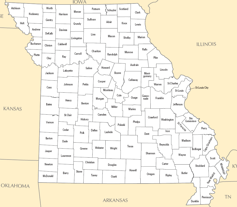 Carte des comtés Missouri